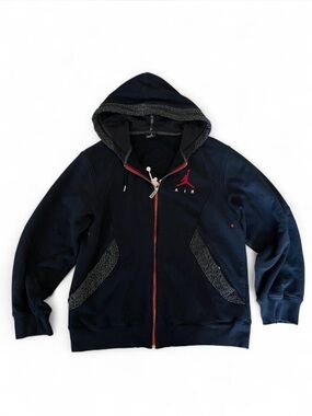 Vintage Nike Air Black Zip-Up Cement Hoodie with Red Logo